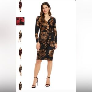 London Times Black and Brown Floral Long Sleeve Dress